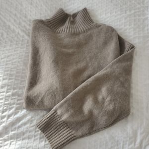H&M | Tan Brown Mock Turtleneck Side Slits Oversized Sweater
